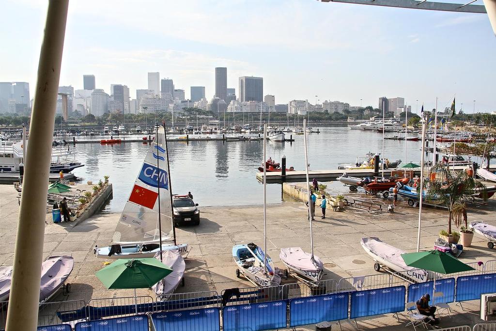 The Olympic regatta venue before the squall hit and just before the Laser Radial Fleet was sent out on Day 8. © Richard Gladwell www.photosport.co.nz